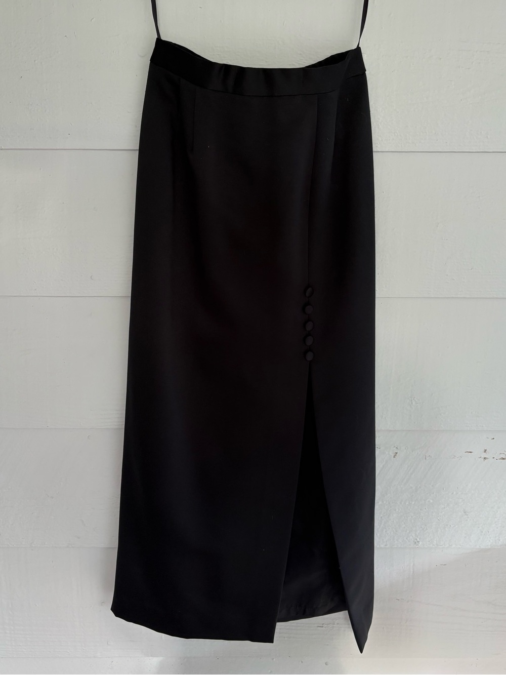 Vintage Alex Evenings Black Maxi Skirt Size 8P Petite Button Slit Formal Evening